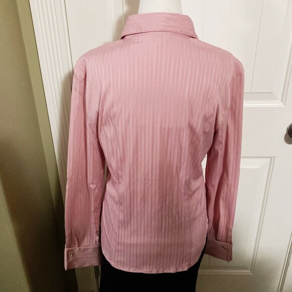 JESSICA Dusty rose pink vertical striped button-down shirt ~ MEDIUM LARGE blouse - Picture 14 of 14